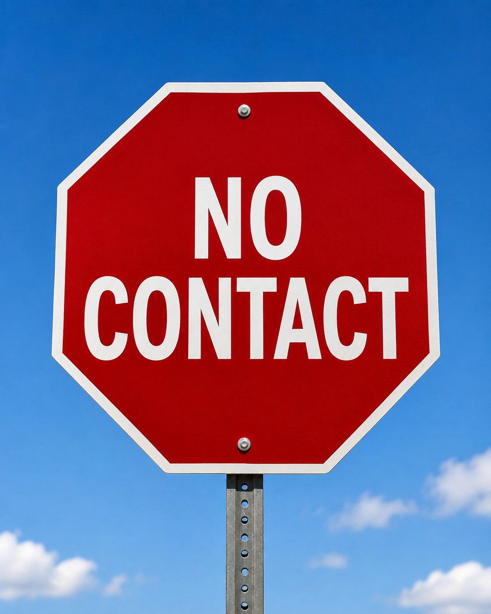 A red octagonal sign reading NO CONTACT against a blue sky